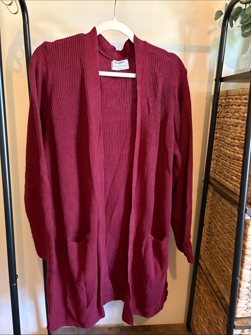 Longline Wine-Red Open Front Women's Cardigan